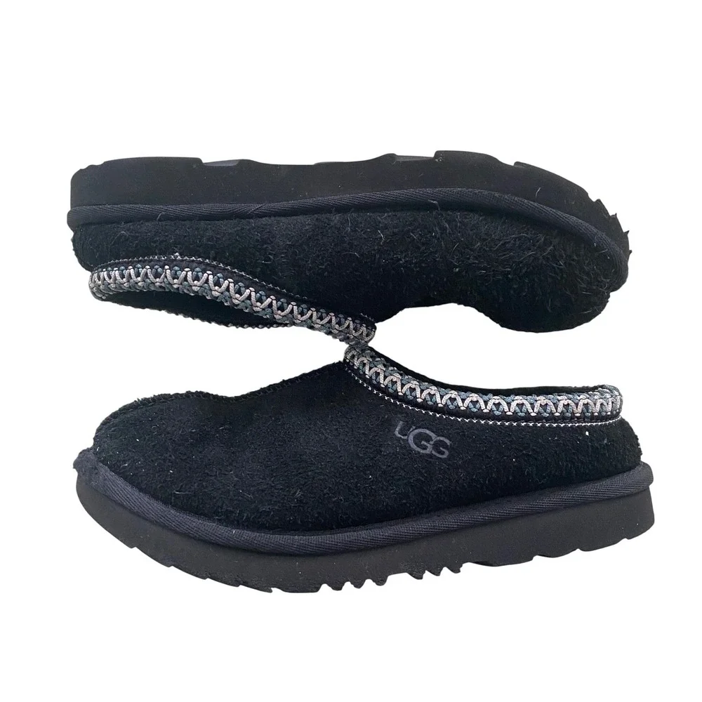 UGG Kids Tasman Black Suede Slippers Sheepskin Lining 1019066K Size 1 Black